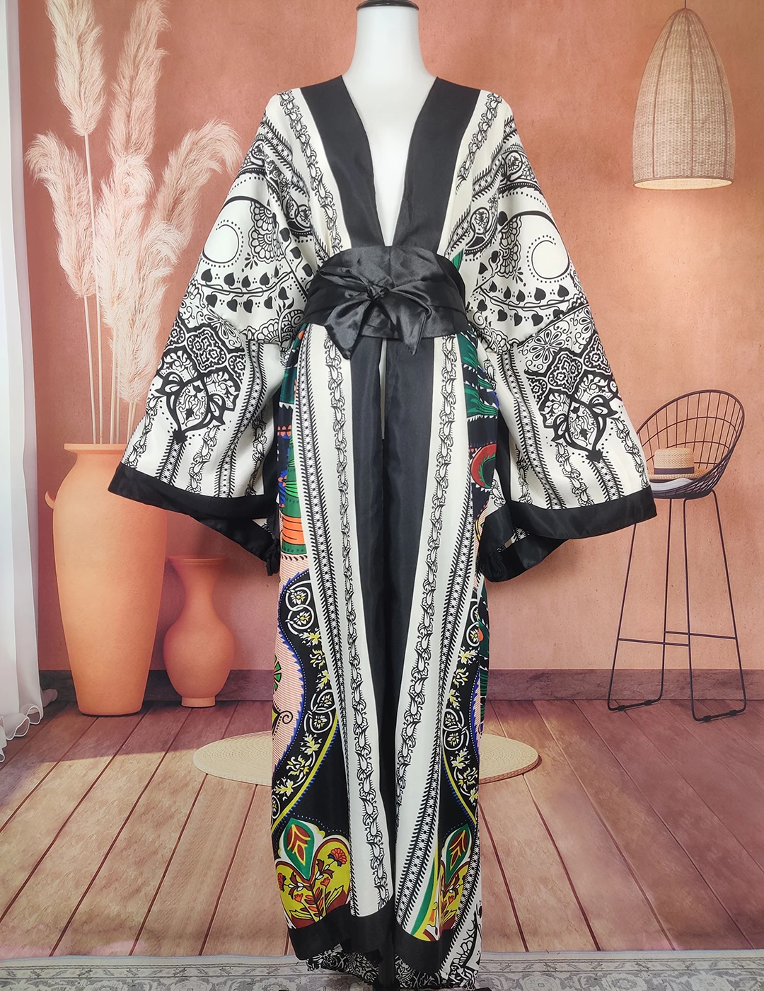 Oversize 2022 Bohemian Japan Manual bow girdle Kimonos Kuwait Popular Muslim Women's Ramadan Traditional Long Cardigans