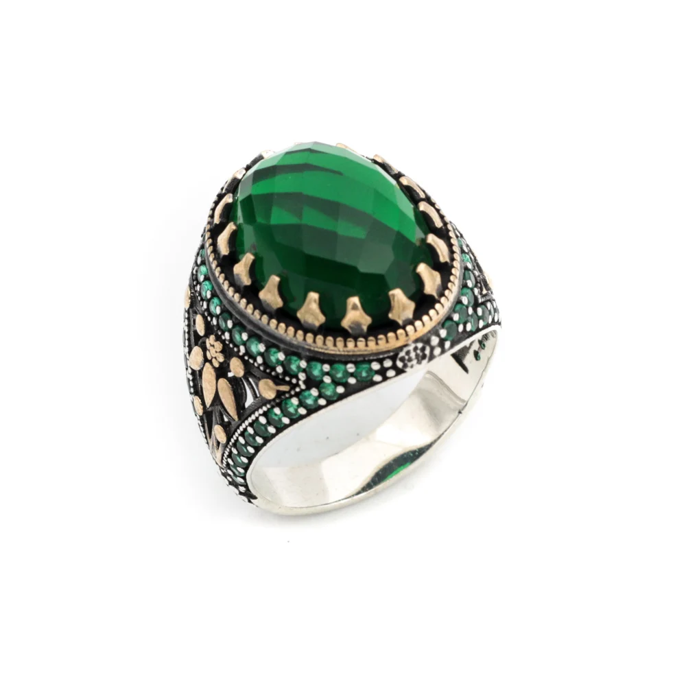 Original Sterling 925 Silver Men's Ring With Green Zircon Stone. Man Jewellery All Sizes Are Available