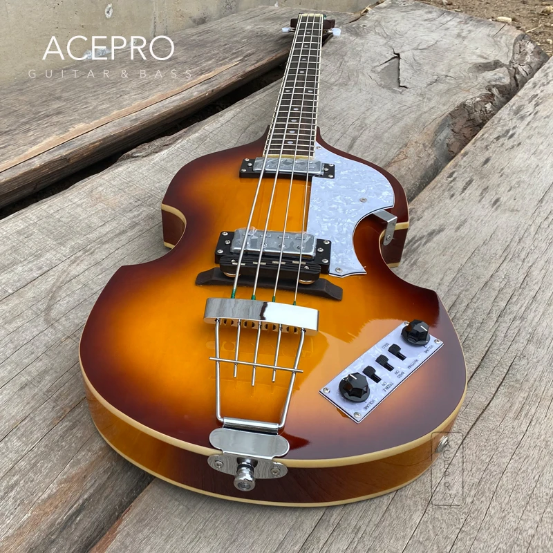 Classical Violin Bass Guitar, Hollow Body, 4 Strings, Sunburst Color, Maple Body, High Quality Pickups, Free Shipping