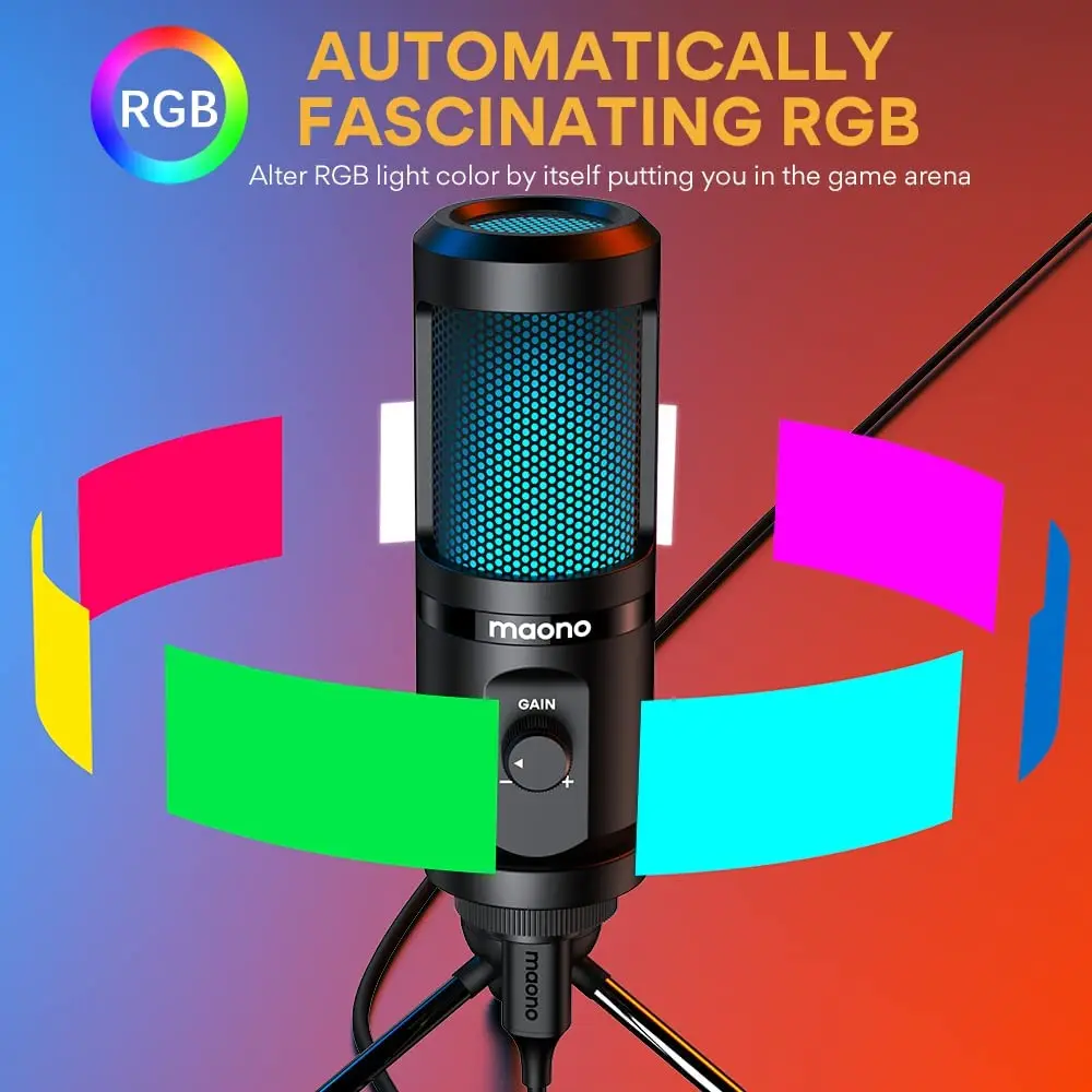 MAONO Gaming USB Microphone Desktop Condenser Podcast Microfono Recording Streaming Microphones With Breathing Light PM461TR RGB