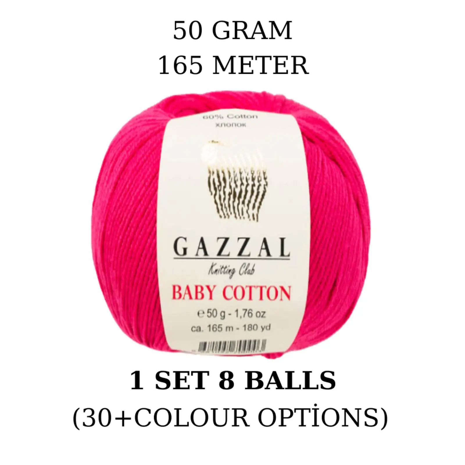 

Yarn 1 Set (8 Balls) Gazzal Baby Cotton Knitting Yarn (1 Ball: 50 Grams /165 Yards) Crochet Tool Kit