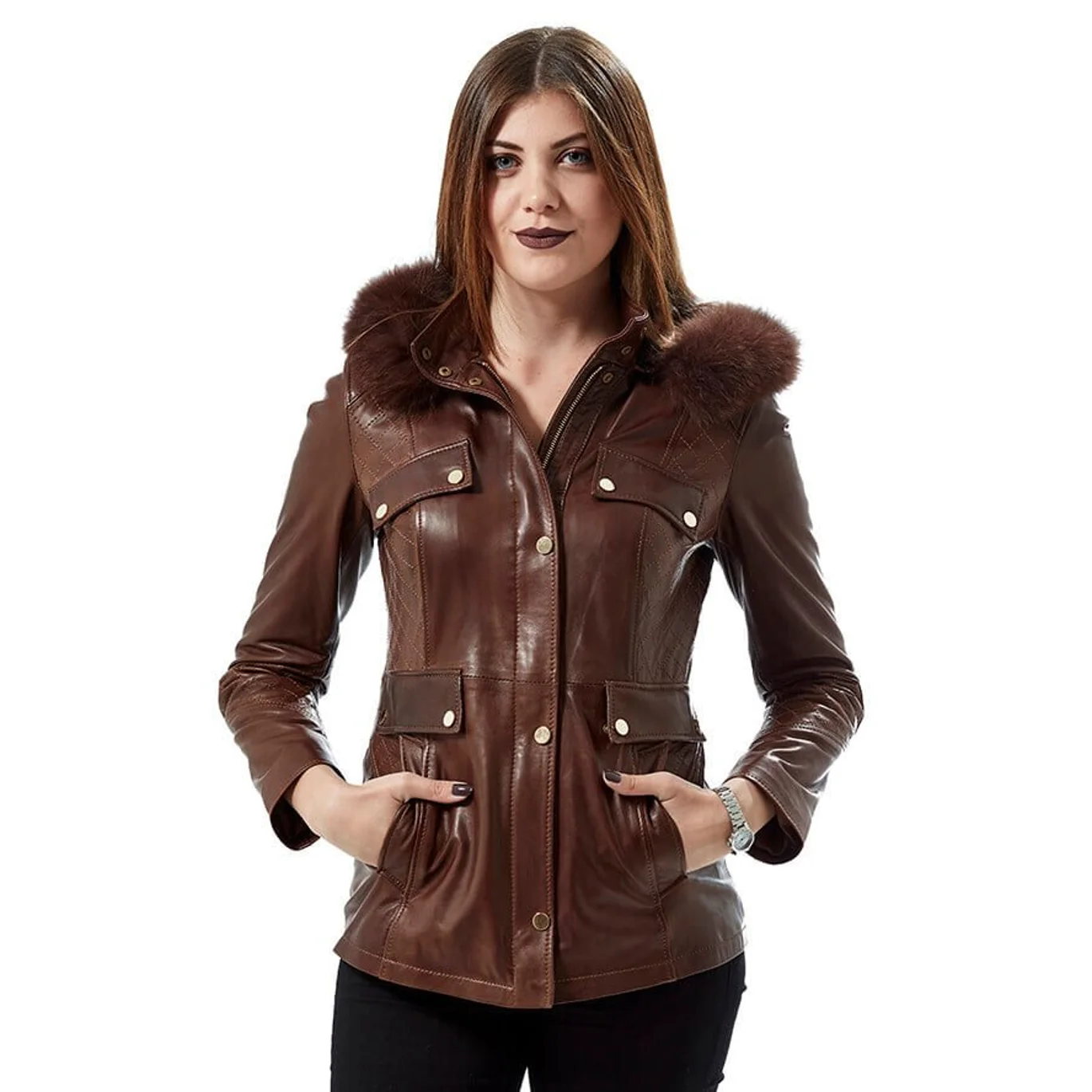 Chaqueta de piel auténtica para mujer, abrigo de piel de oveja, otoño e invierno, talla grande, Estilo Vintage, Turquía, Biker, Valeria, café, 2022