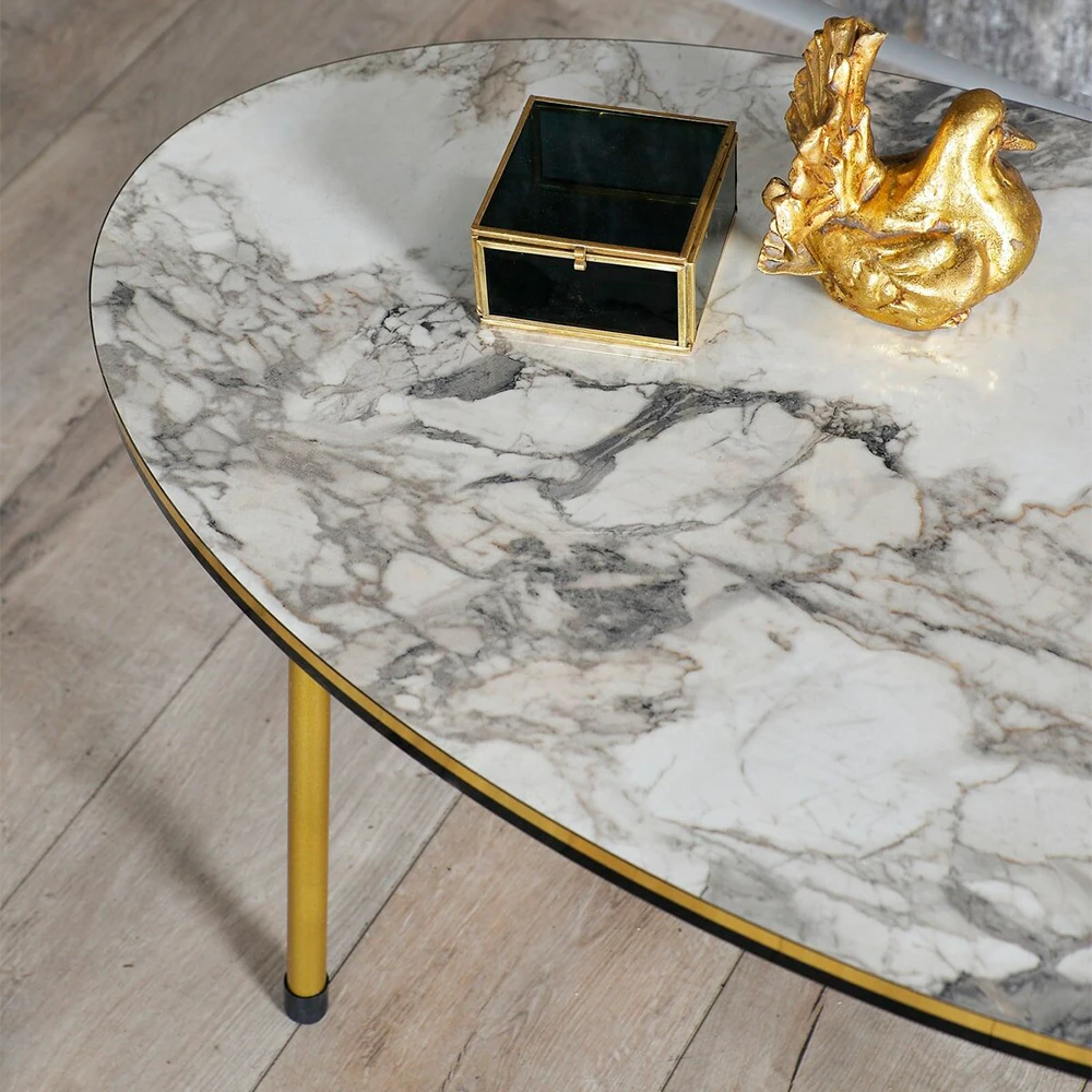 Modern Center Table Metal Wire Leg Assembled Center Table Tea Coffee Service Table Ellipse Living Room Table - Colour Options