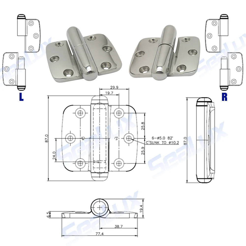 Sealux Take apart Hinge Heavy duty hinge set sold in pair Marine Grade Stainless Steel 316 for Boat Yacht House Door