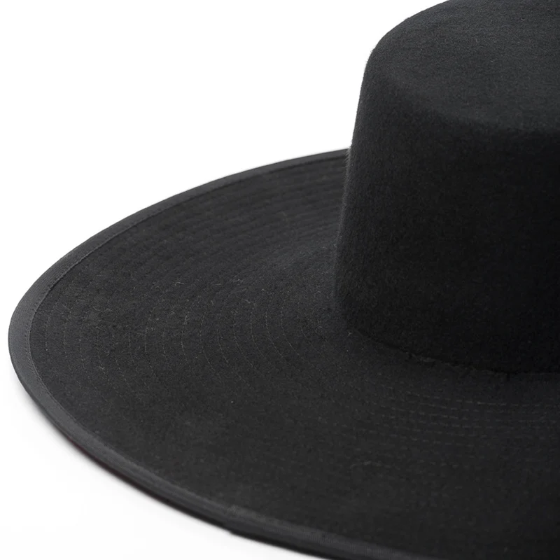 Unisex aba larga emenda dois tons lã Fedora chapéu, Senhoras \'Igreja Derby Hat, Vermelho, Preto, Quente, Vestido clássico, Inverno