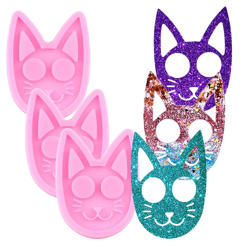 3 Pieces Cat Head Keycain Silicone Mold Luggage Tag Jewelry Making Epoxy Resin Molds Chocolate Fondant Cake Decorating Tools