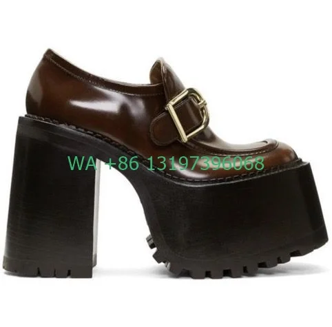 women's brown platform boots classic chunky square heel brown cover heel square toe footwear everyday shoes plus size 42