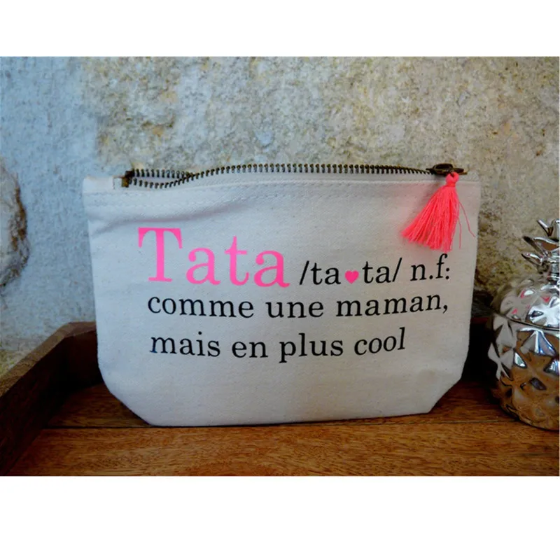 custom wedding thank you gift bags with tassel aunt too cool Makeup Bag Mom ideal gift mistress navy cosmetic bag with your text