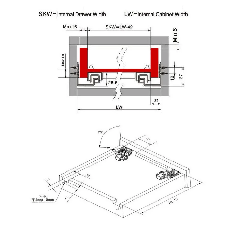 1Pair 50CM 55CM 60CM Full Extension 3-fold Under-mounted Soft Closing Oil-dampered Furniture Drawer Slide Front Plastic Clip DTC