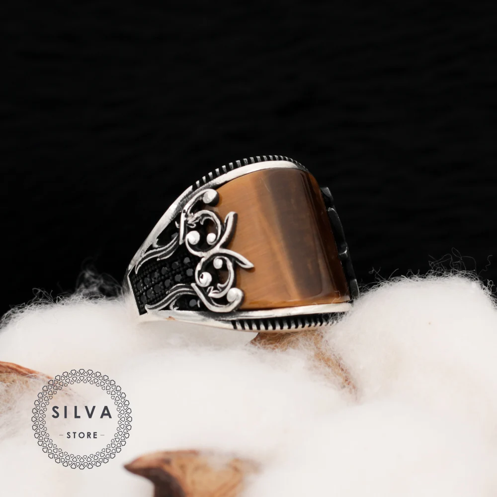 

Original 925 Silver Men's Ring With Tigereye Stone. Man Jewellery Stamped With Silver Stamp 925 All Sizes Are Available