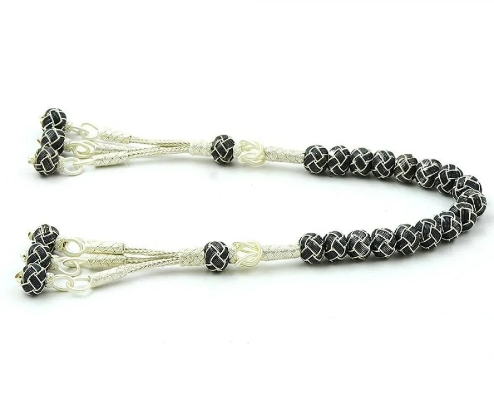 Silver Kazaz Prayer Rosary Men Rosary With Silver Tassel Arabic Tasbih Knitted Tassel 925 Sterling Silver Made in Turkey