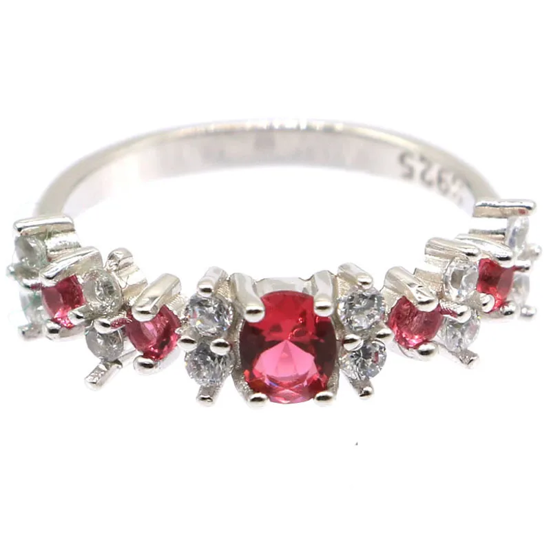 22x5mm Jazaz 2.1g Lovely Cute  Pink Raspberry Rhodolite Garnet CZ Daily Wear 925 Solid Sterling Silver Rings