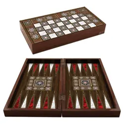 Ancient Mother of Pearl Syria Backgammon Set Orient Wooden Folding Massive Chess Checkers Draughts Ottoman Solid Wood Board Game