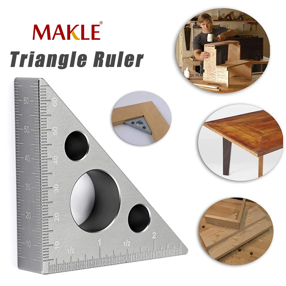 MAKLE Aluminum Alloy Right Angle Ruler Mini Pocket Square DIY Triangle Ruler Height Measuring Gauging Woodworking Tools