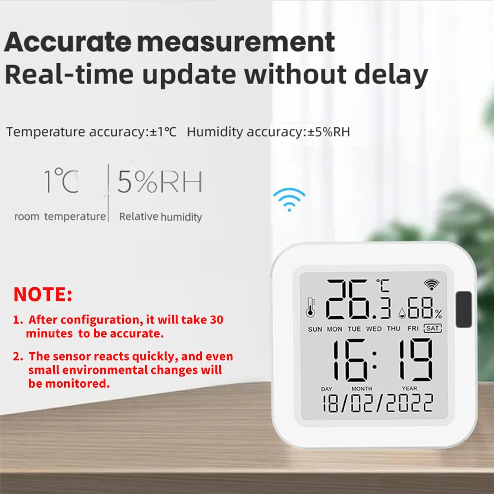 Sensor inteligente de temperatura y humedad con retroiluminación para el hogar, dispositivo con WiFi, compatible con Alexa y asistente de Google, Tuya