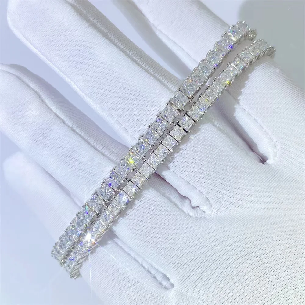 

Trendy Single Row 2.5/3mm D Color VVS1 Princess Square Moissanite Bracelet 925 Sterling Silver Tennis Chain Bracelets Women Gift