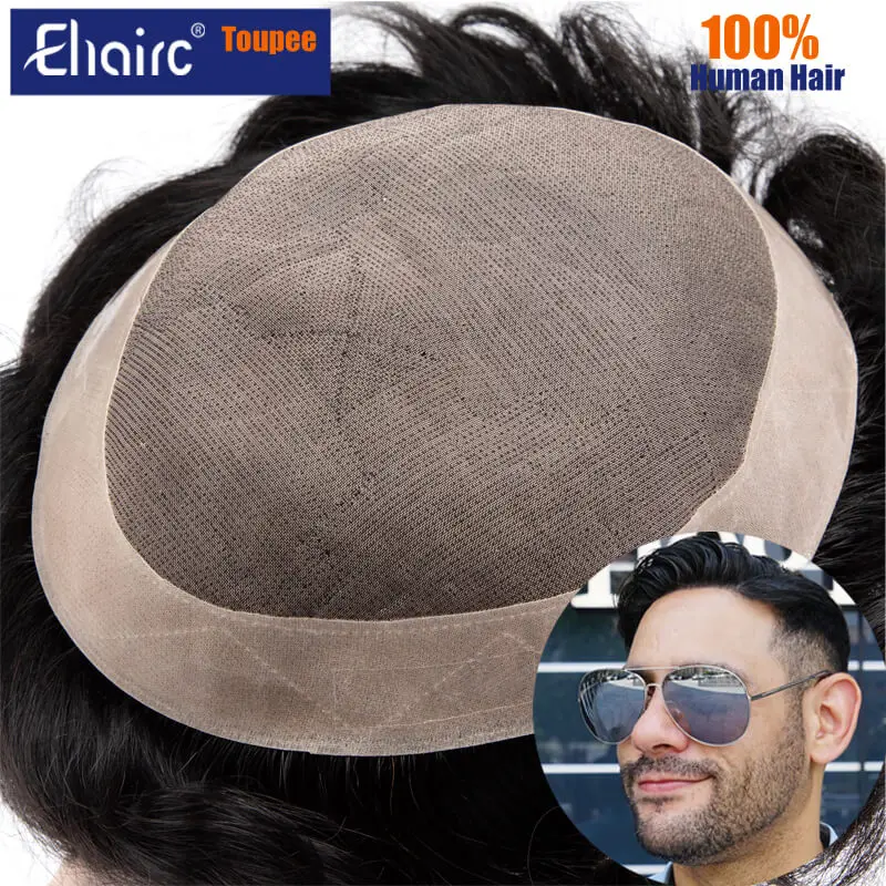 Men Wig Human Hair Toupee Fine Mono Male Wig 130% Density Durable Hair Prosthesis Toupee Men  6