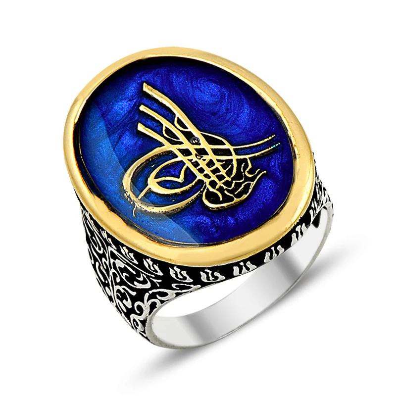 925 Silver Ottoman Logo Printed Traditional Ring for Man