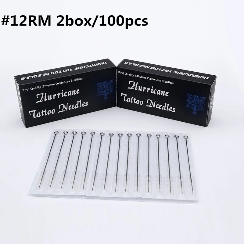 

#12RM 0.35mm Tattoo Needles 100pcs Professional Hurricane Tattoo Needles Disposable Sterile Round Magnum Needles For Artists