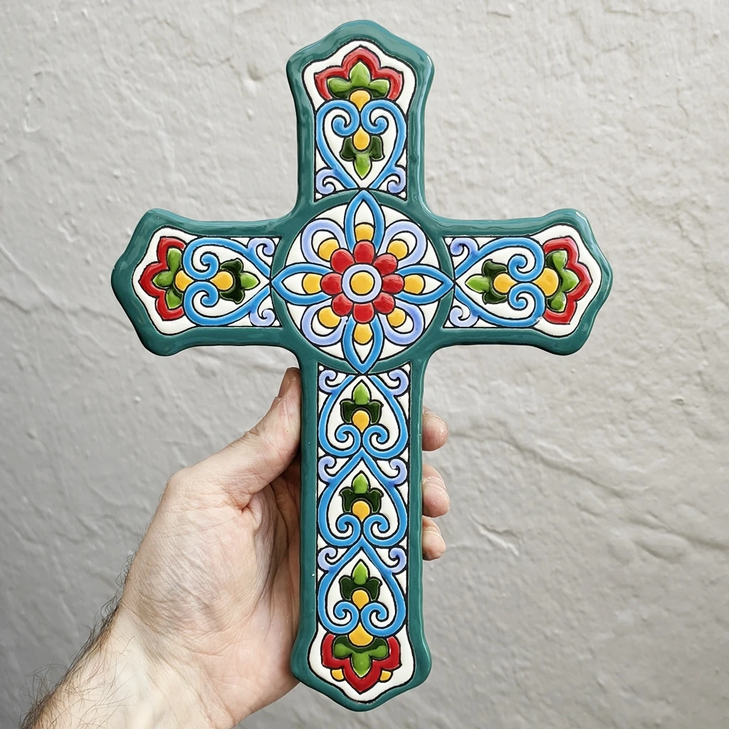 Ceramic cross 27cm (10.6 in)-enamel-hand glazed ceramic-made in Andalusia-Spain-Sevilla-CERAMICFROMSPAIN-