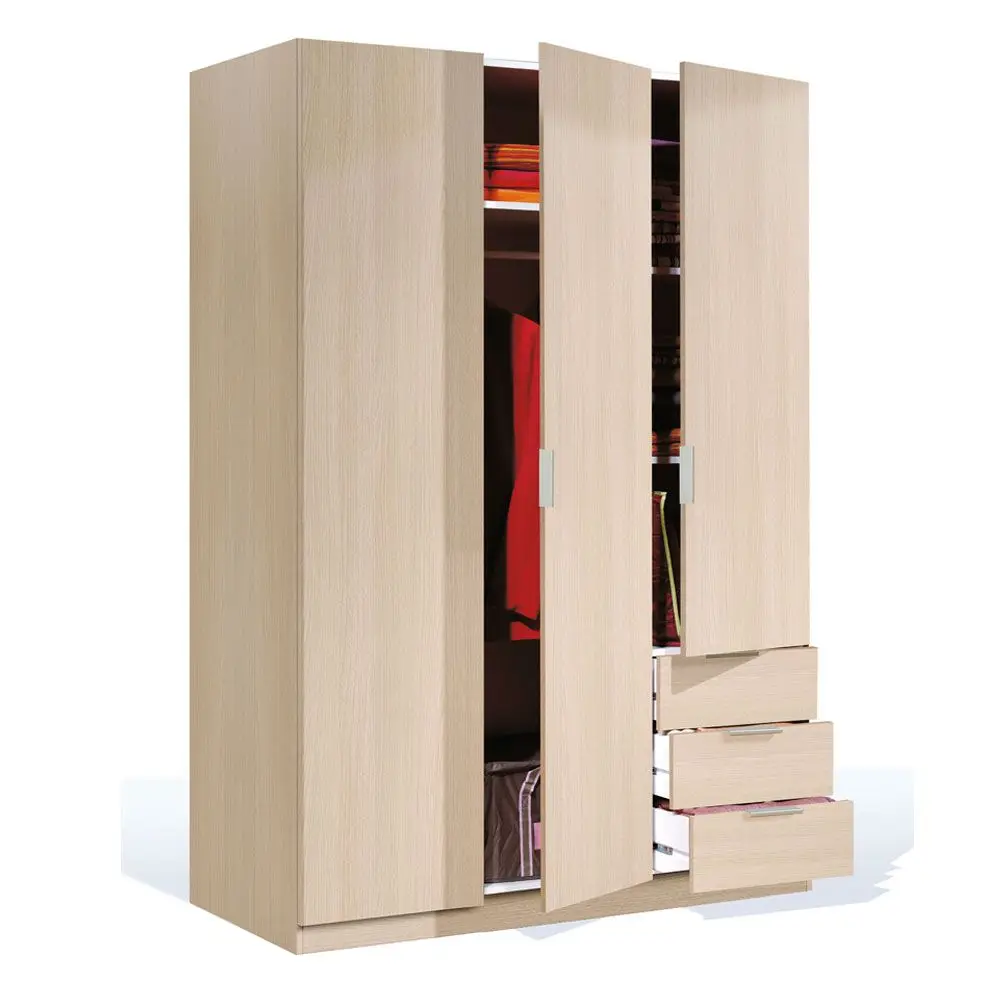 Three-door, three-drawer wardrobe, oak, measures 121 cm (length) x 180 cm (height) x 52 cm (background)