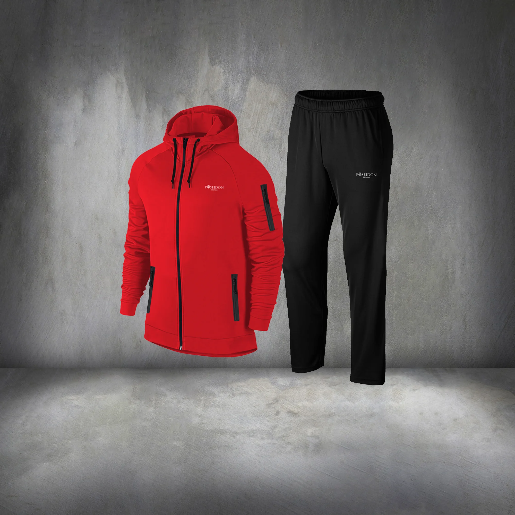 Men's Red Interlock Fabric Clothing Zippered Custom  Top Bottom Tracksuit Set S-3XL