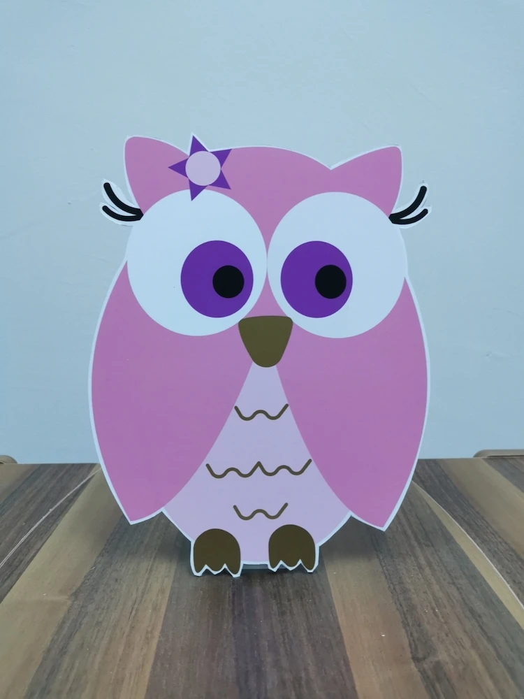 Pink Owl Foam-board Cutout Standee with Cardboard Stand, Kids Birthday Decoration, Owl Animals Concept Party Supplies