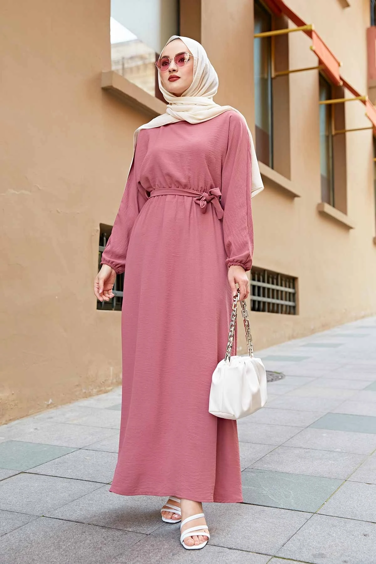 Women Bat Sleeve Aerobin Hijab Dress Ramadan Eid Djellaba Abaya Dubai Shiny Soft Puff Muslim Silky Turkey Belt With Islamic 2022