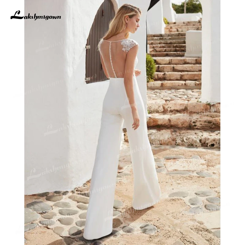 Mono de boda bohemio Simple para mujer, Playa Hermosa, encaje, manga corta, Sexy, barato, cintura abierta, 2022