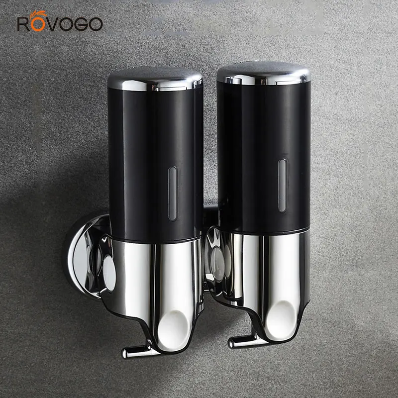 ROVOGO Manual Hand Shower Shampoo and Soap Dispenser Wall Mount, Double Pump Shower Dispenser Black/Gold/White/Transparent