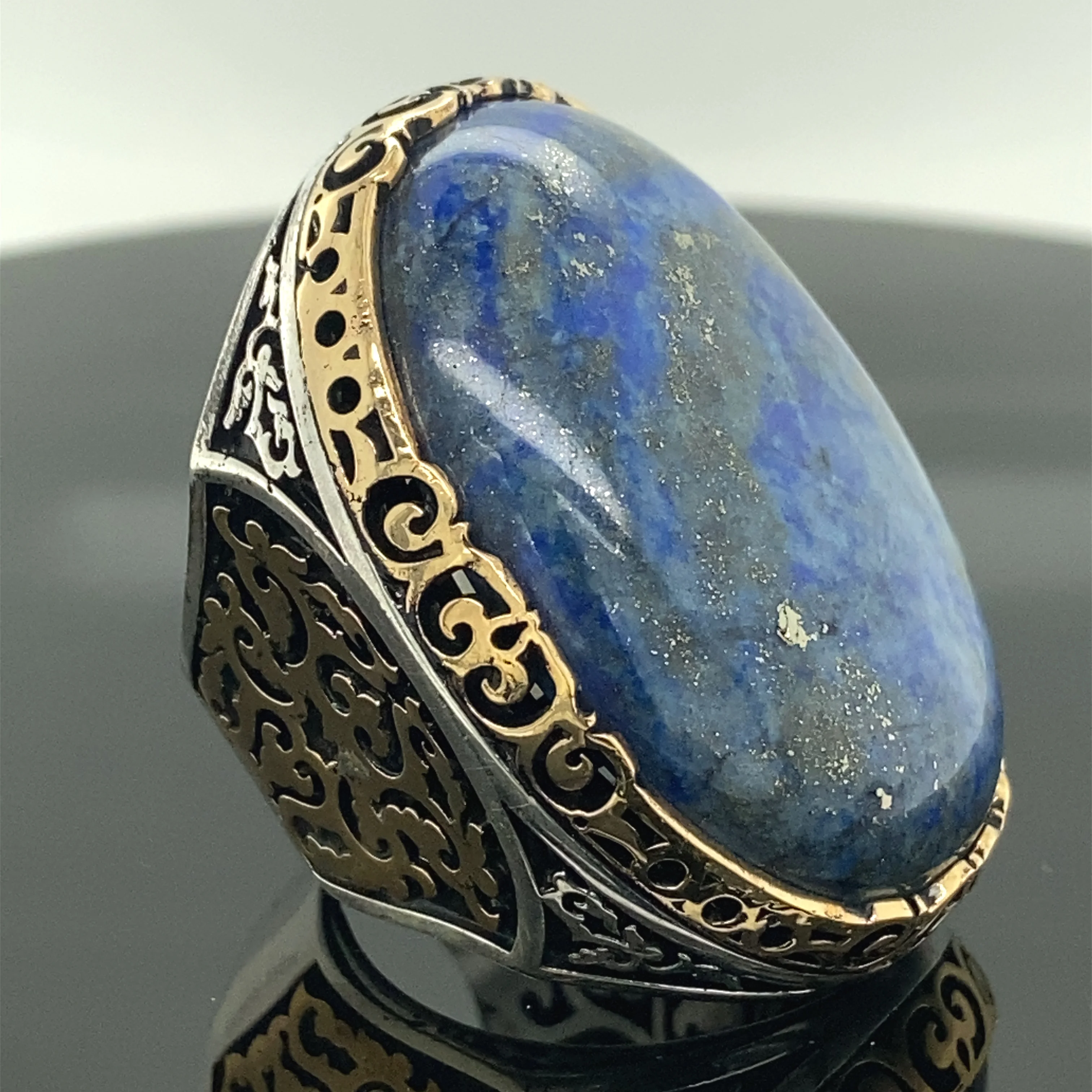 Lapis Lazuli Men Silver Ring , Big Gemstone Ring , Turkish Handmade Ring , Ottoman Jewelry , 925k Sterling Silver Ring , Gift Fo