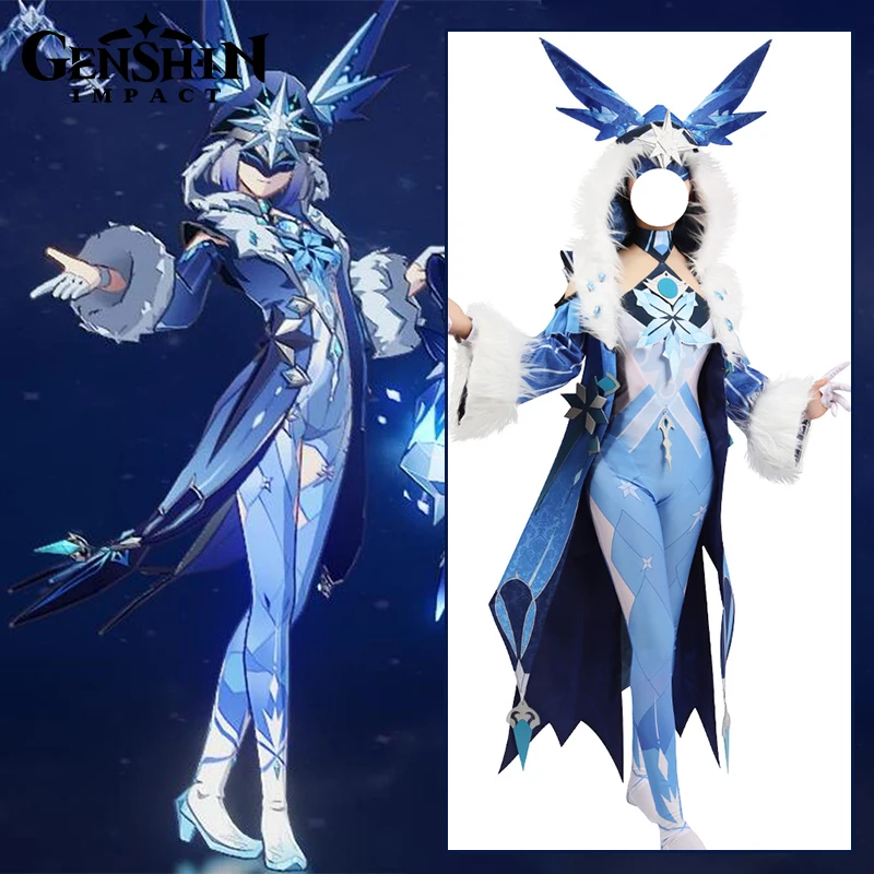 

Genshin Impact Cryo Cicin Cosplay Costume Women Fancy Blue Outfit for Halloween Carnival геншин импакт косплей