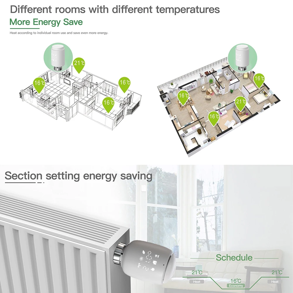 Qiumi Zigbee Thermostat Radiator Valve,Smart Programmable Thermostat,Temperature Heater,eTRV,Alexa,Google home