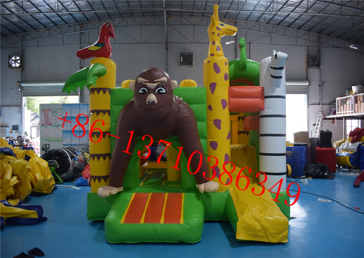 Commercial animal combination monkey inflatable trampoline castle slide for sale