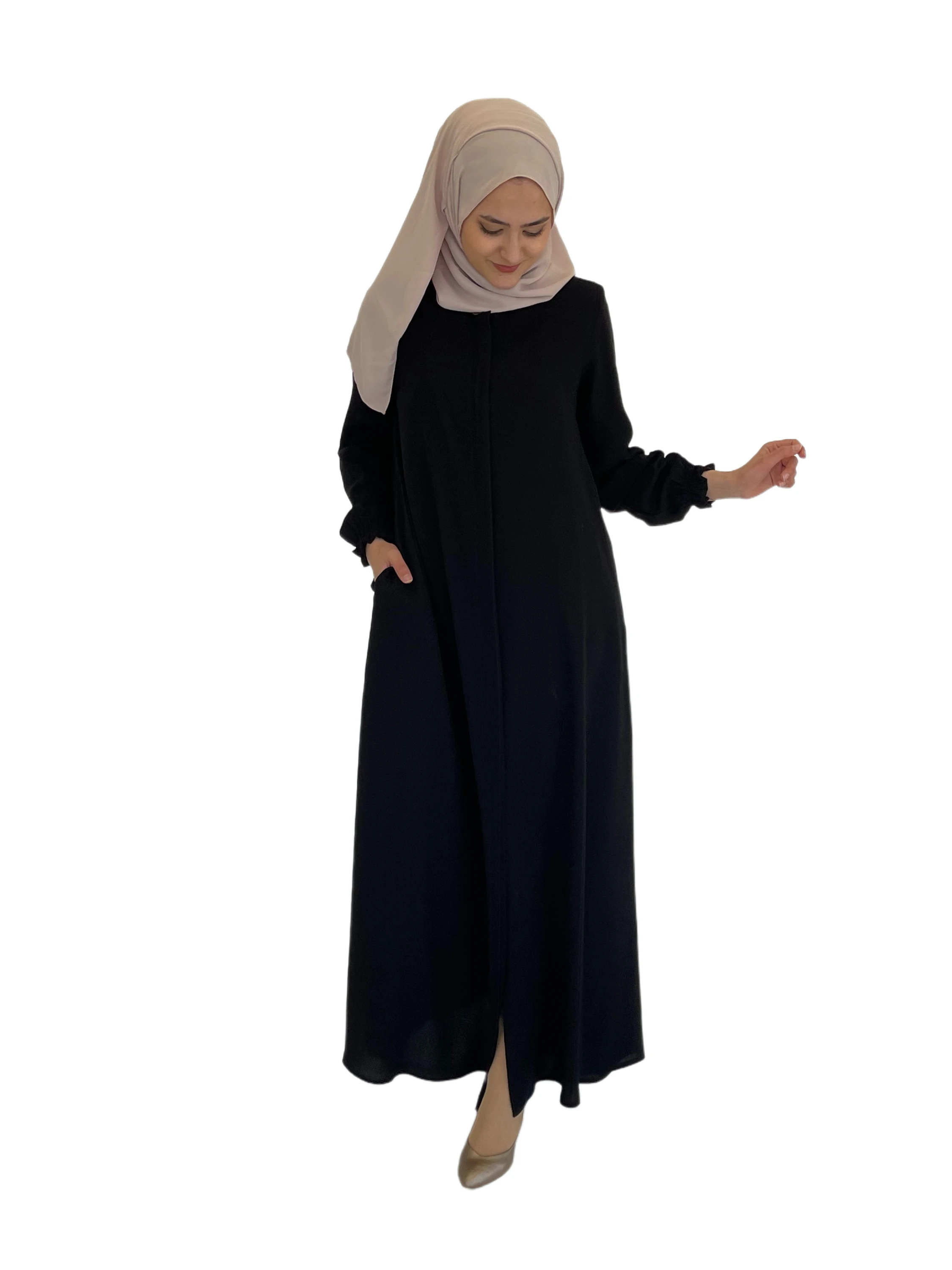 Maxi Dress Long Sleeve  Abaya for Muslim Dresses for Women Crepe Fabric Casual Clothes Hijab for Dubai Half Belted Mevlana Abaya