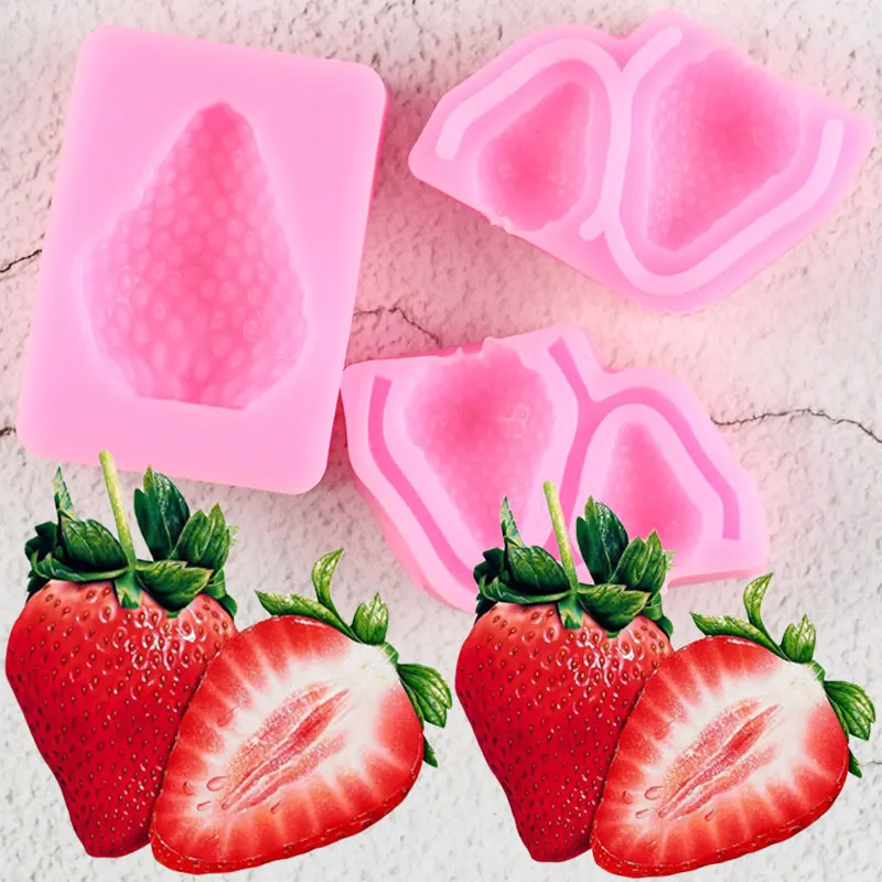 3Pcs/Set Strawberry Fruit Chocolate Silicone Molds Cupcake Topper Fondant Cake Decorating Tools Candy Polymer Clay Resin Moulds