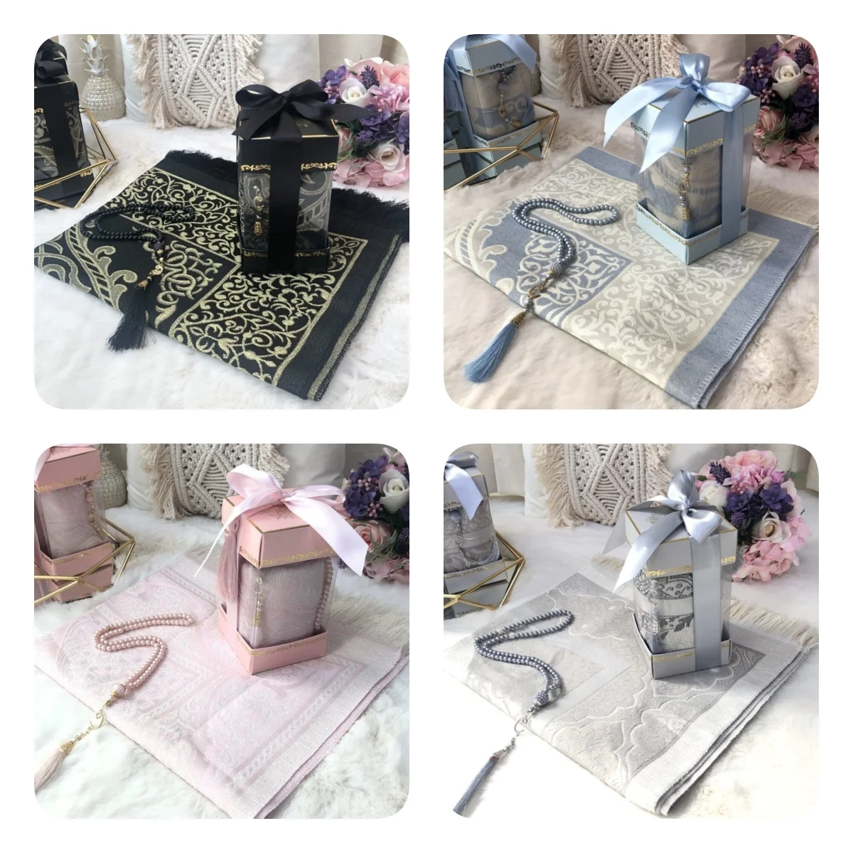 2 Piece Prayer Rug Set 1 Rosary 1 Prayer Rug Islamic Gift Set for Prayer to Muslims 5 Different Colors