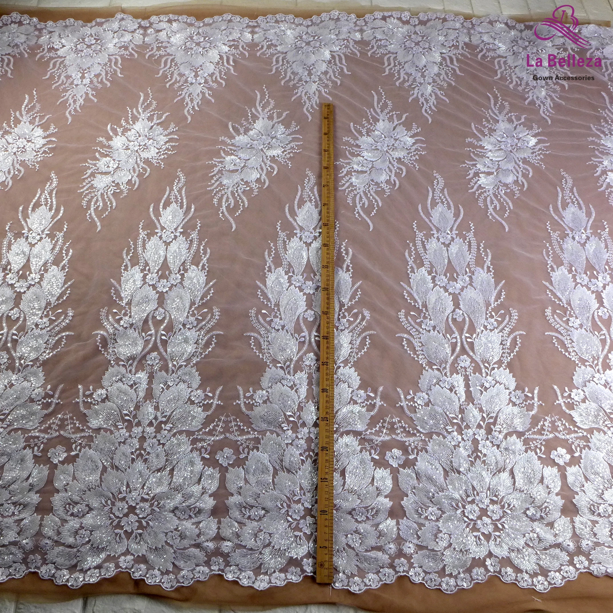 1 yard pure white bridal fabric sequins beaded embroidery wedding dress lace fabric