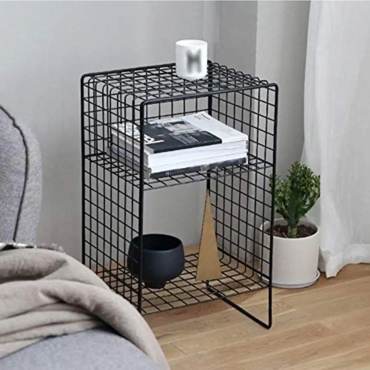 Metal Coffee Table İskandinav Model Cage Wire Floor Standing Rack Bedside Rack Book Storage Organizer WD108