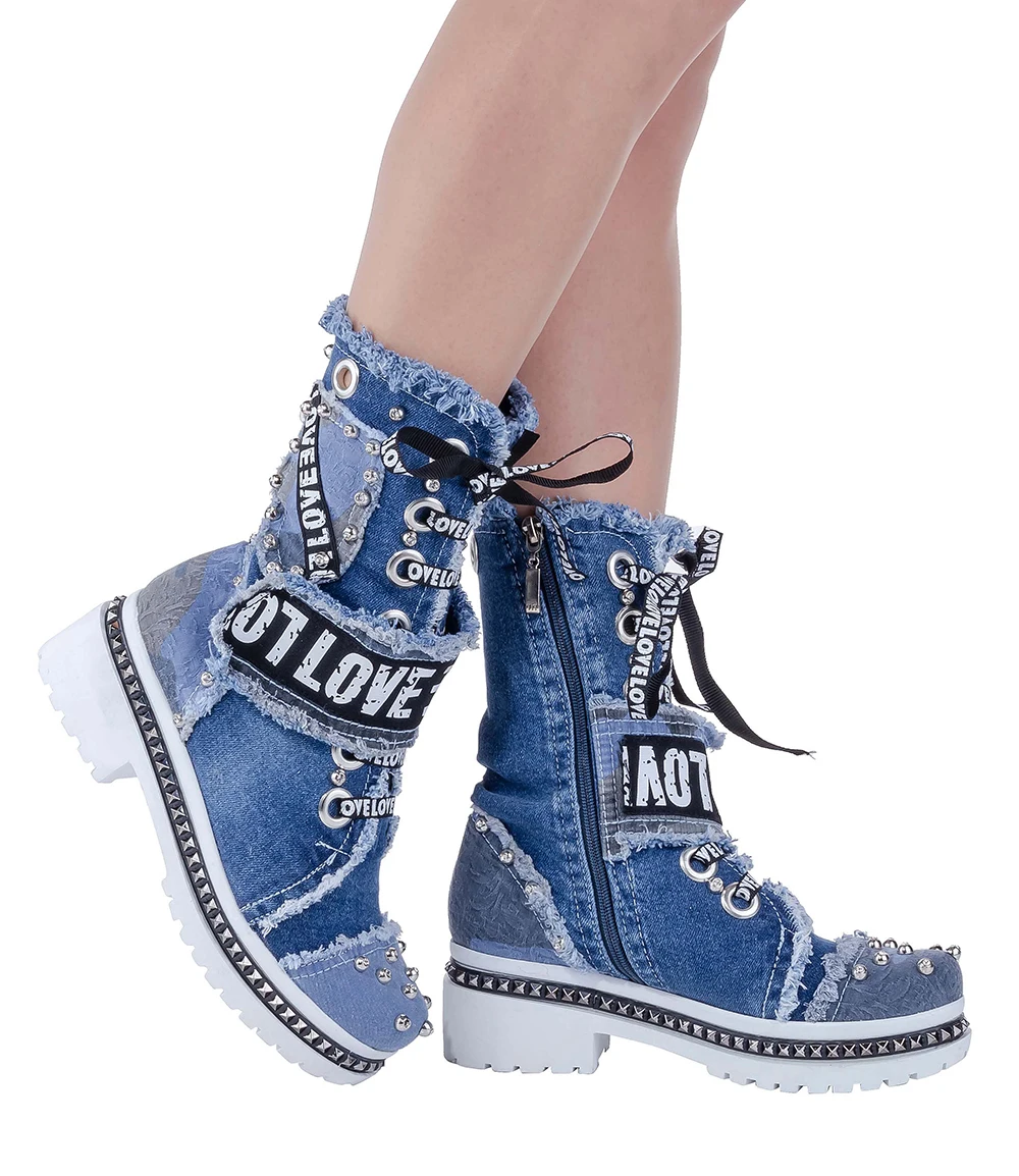 Denim Boots / Handmade Women\'s Shoes / Sports Denim Heeled Boots / Valentine\'s Gift /women\'s shoes, denim shoes, denim sneakers