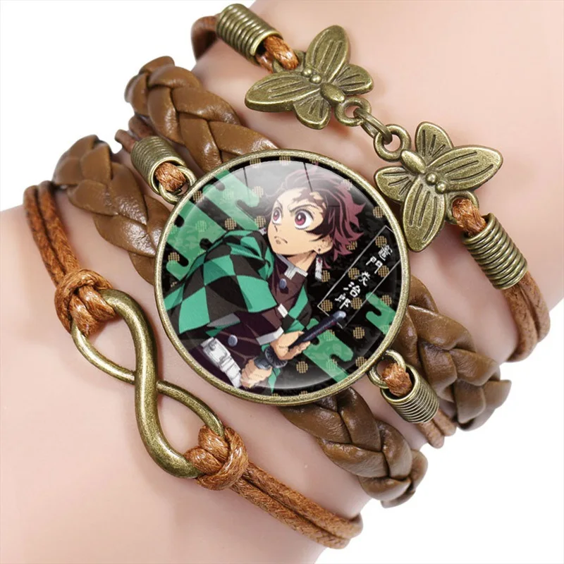 Anime Demon Slayer Braided Bracelet Cosplay Prop Kamado Tanjirou Nezuko Figure Couple Bracelets Jewels Gifts for Kids Boys Girls