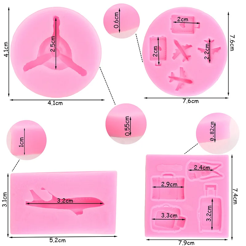 Airplane Propeller Silicone Mold Travel Luggage Bag Fondant Molds DIY Baking Cake Decorating Tools Candy Clay Chocolate Moulds