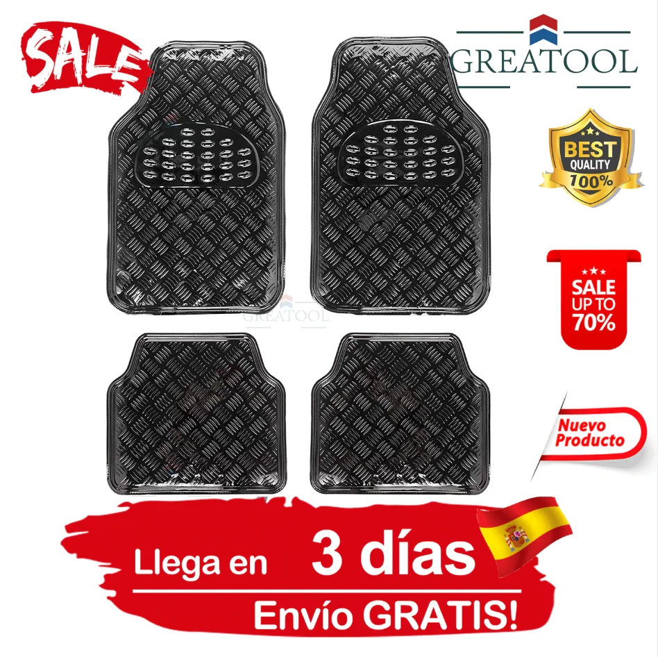 Car Non-Slip Mats, Universal Rubber and Aluminum Car Floor Mat, Waterproof Toyota Foot Accessories