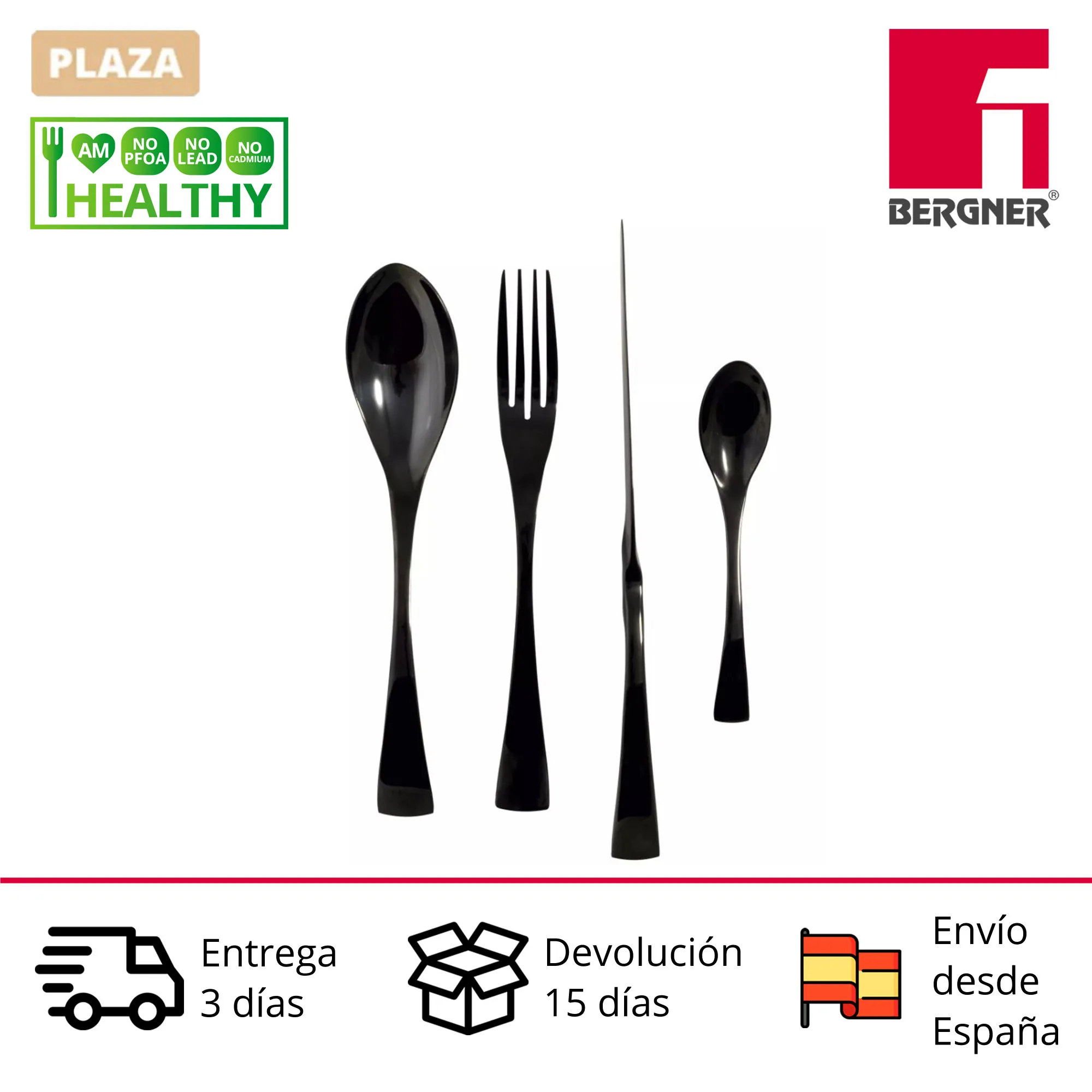 Cutlery 16 pieces BERGNER Essence set in black color, in polished stainless steel