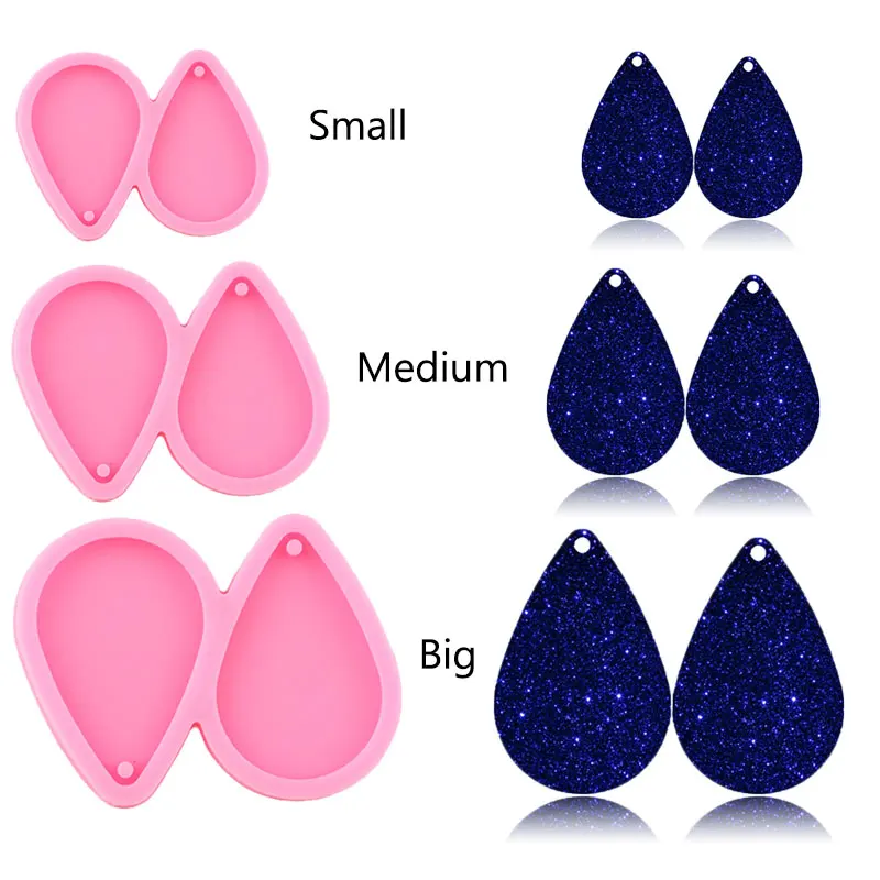 Shiny Big/Medium/Small Water Drop Shape Silicone Keychain Mold Epoxy Craft Jewelry Making Keychains Molds Resin Clay Mould