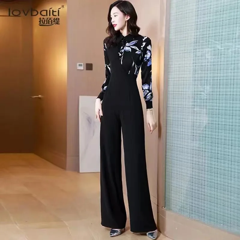 

Spring 2023 New One-piece Pants Women's Splicing Fake Two Fashionable Professional One-piece Printed Suit