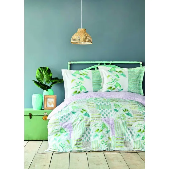 KaracaHome Camelia Green  200x220cm Double Side 100% Cotton 4PCS Linen set