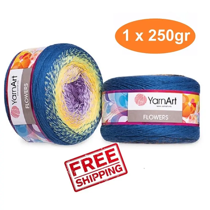 Yarnart Flowers Cake Yarn 250gr 1000meters Hand Knitting Crochet Fancy Gradient Rainbow Beanie Shawl Fantasy String Ombre Batik