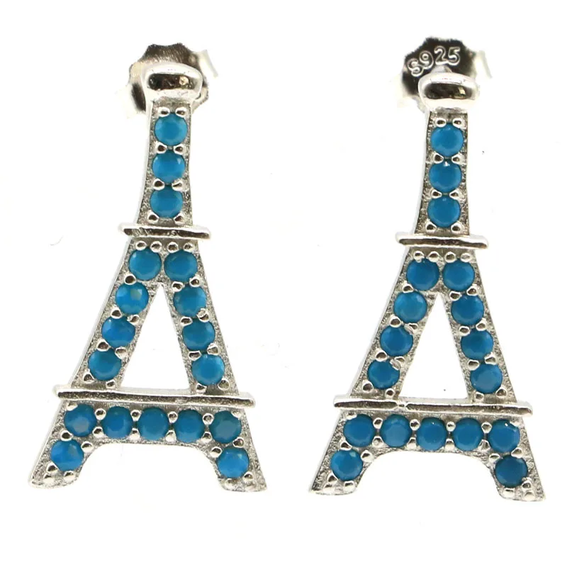 Buy 5 Get 1 Free 20x11mm Jazaz Iron tower Shape 1.9g Blue Turquoise Amethyst Gift 925 Solid Sterling Silver Earings