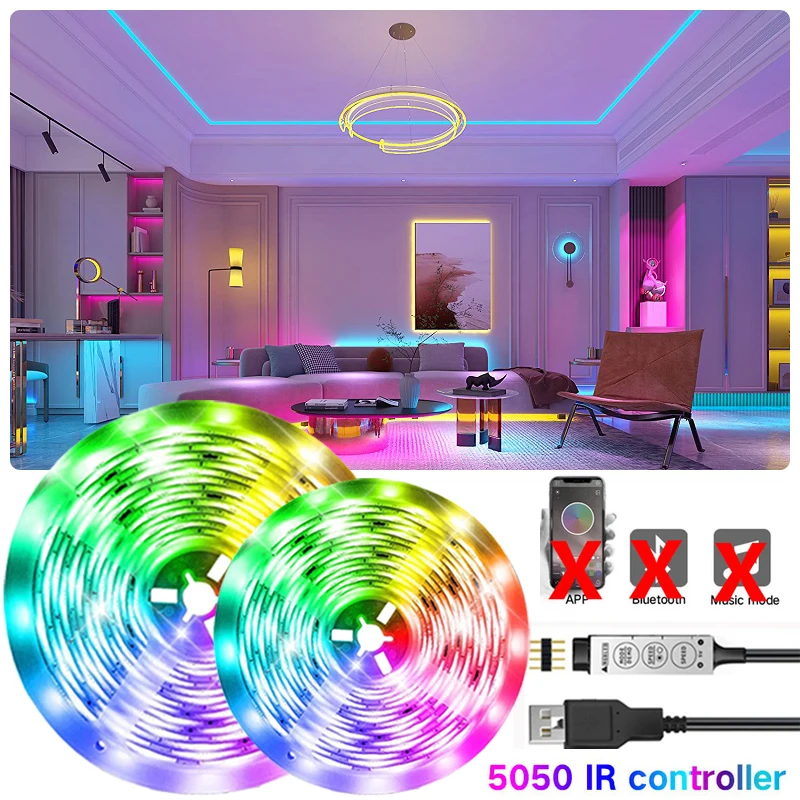 

LED Strip Lights Bluetooth RGB Neon Lights Phone Control 5050 Tape for TV Backlight Room Decor 5V LED Lighting with 24key Remote